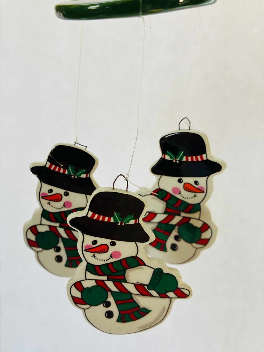 Vintage Windchimes Holiday Snowman Hanging Ornaments Festive Set In Box